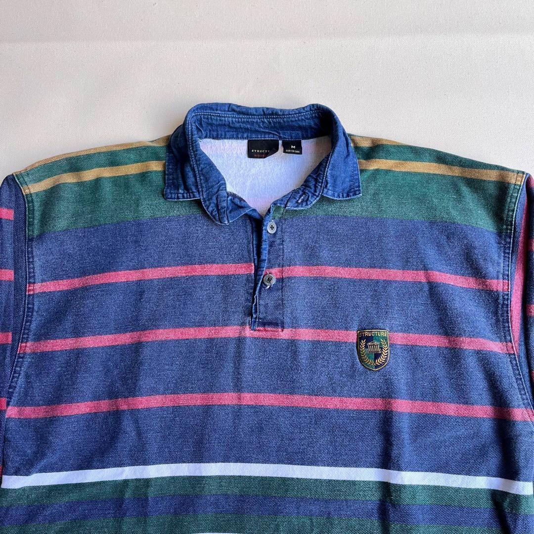 古着　90s STRUCTURE USA製　ポロシャツ　長袖　ラガーシャツ