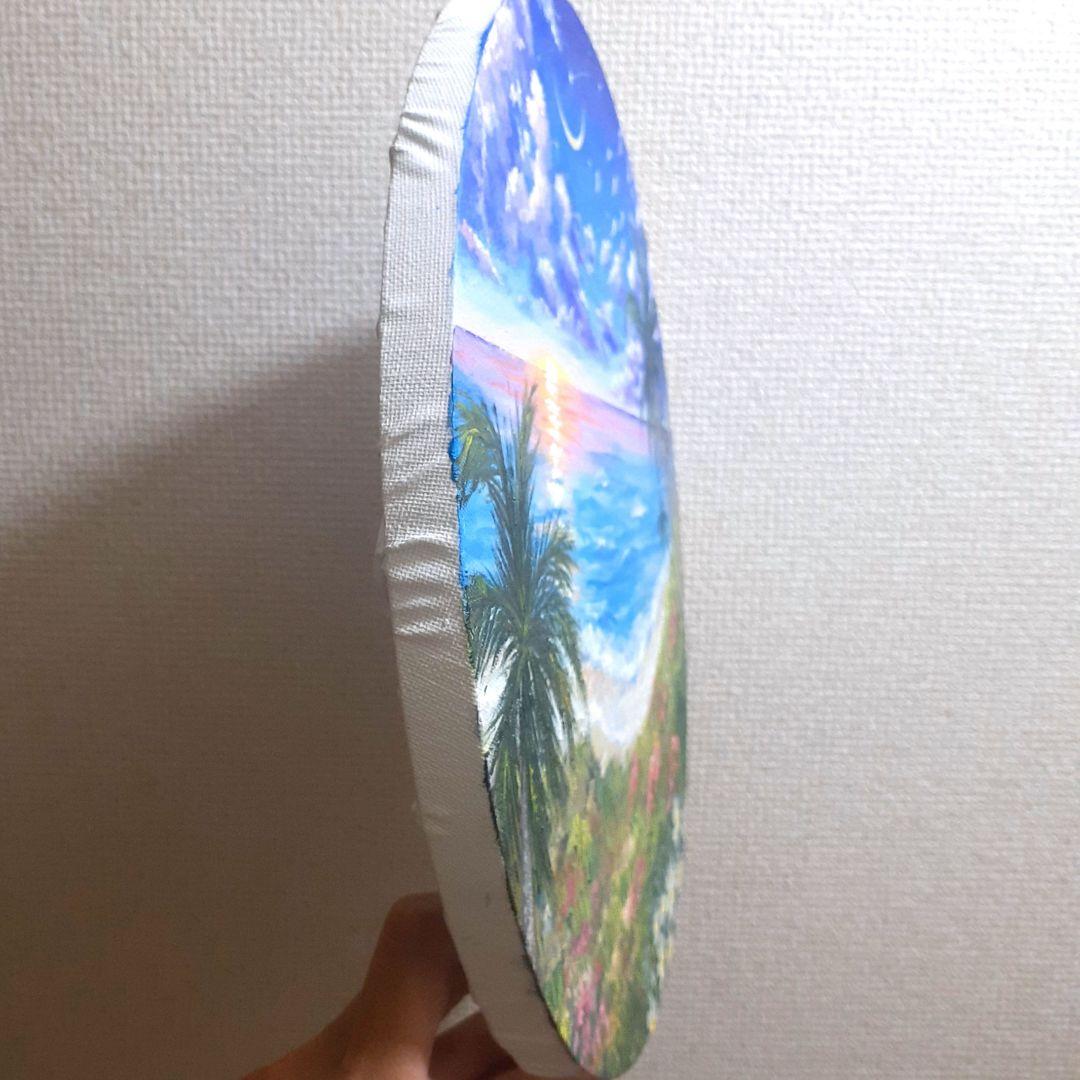 《未踏の地》油絵 油彩画 海 風景画 直径30 cm