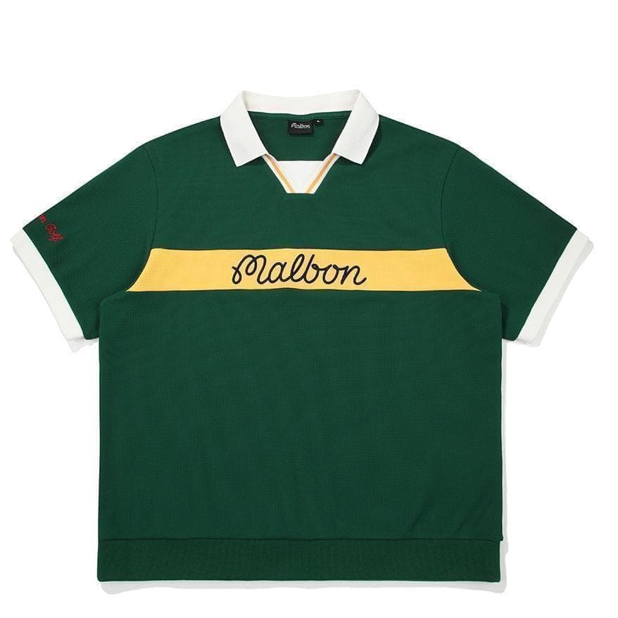 緑M マルボンゴルフ ポロシャツ malbon golf 半袖 メンズウェア