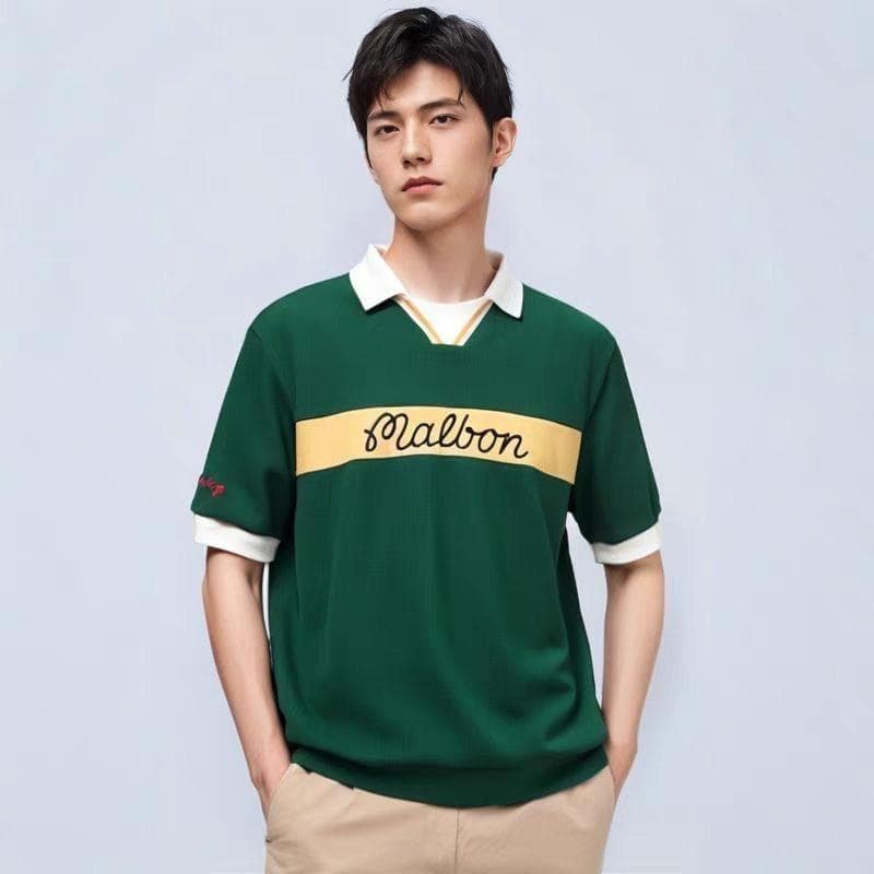 緑M マルボンゴルフ ポロシャツ malbon golf 半袖 メンズウェア