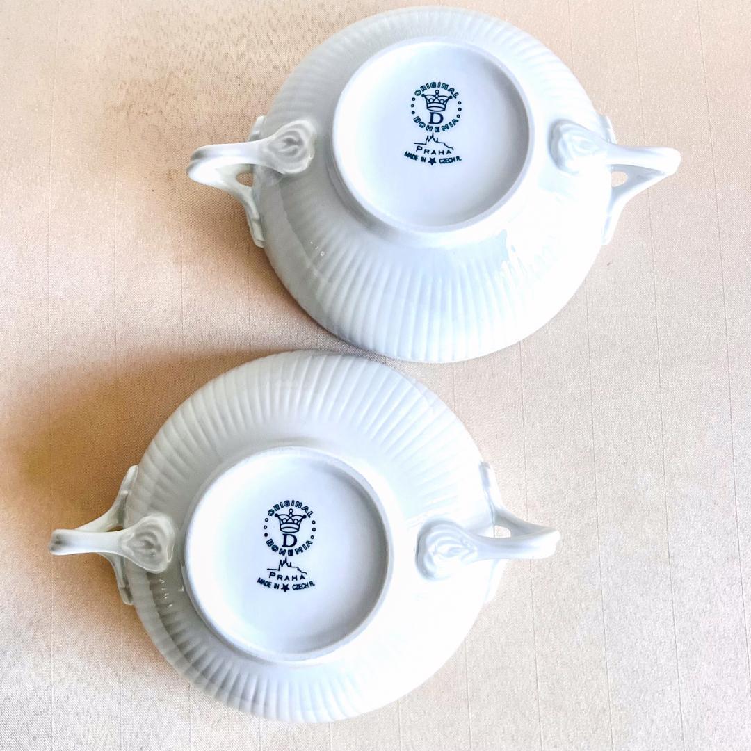 ★新品未使用★CESKY PORCELAN ダブルハンドル　スープボール2点