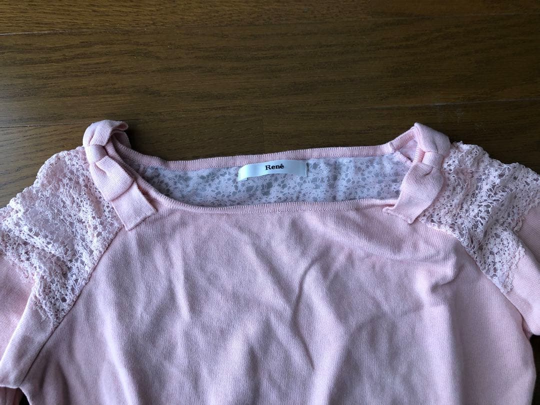 美品　ルネ　Rene ニットトップス　リボン　レース　ピンク
