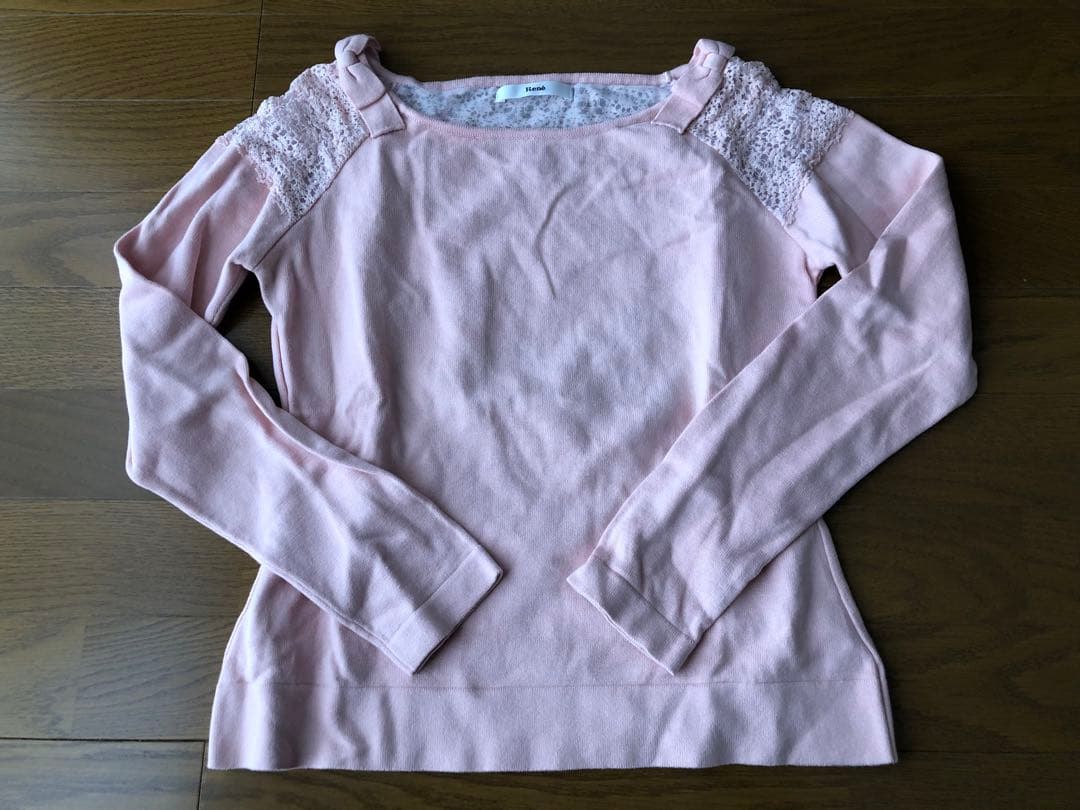 美品　ルネ　Rene ニットトップス　リボン　レース　ピンク