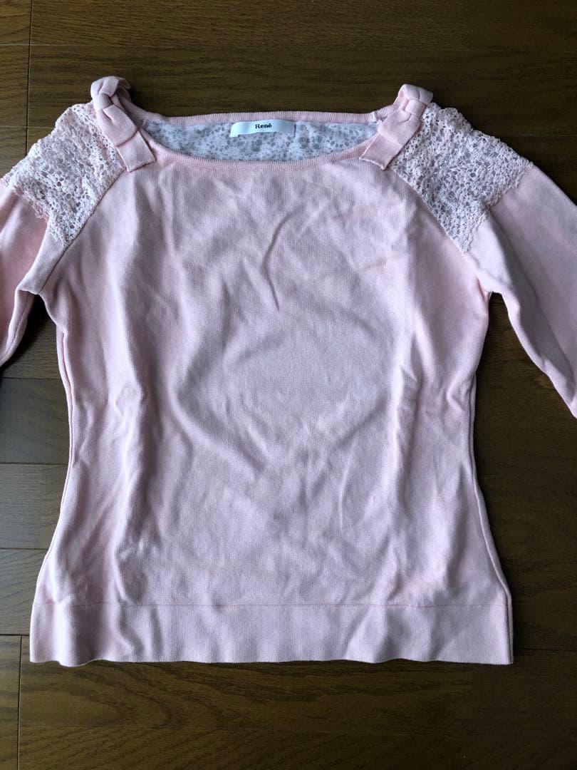 美品　ルネ　Rene ニットトップス　リボン　レース　ピンク