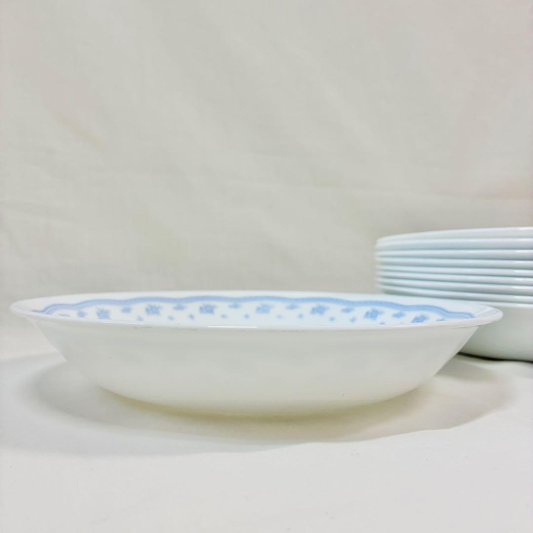 食器まとめ売りコレール深皿21.5cm10枚セット水色花柄パスタ皿シチュー皿