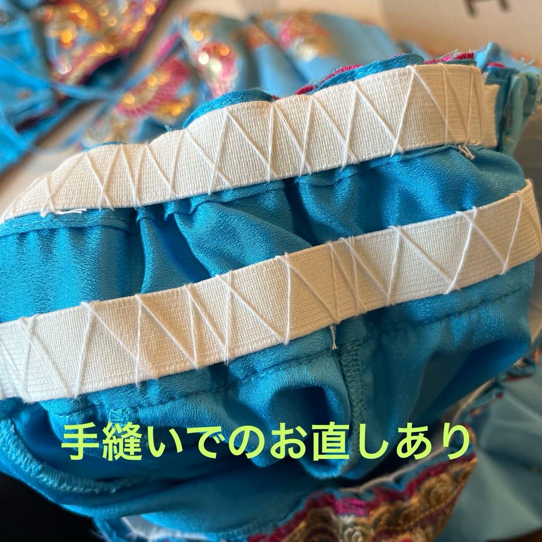 ベリーダンス衣装 インドフュージョン 4点セット ブルー 刺繍 スパンコール