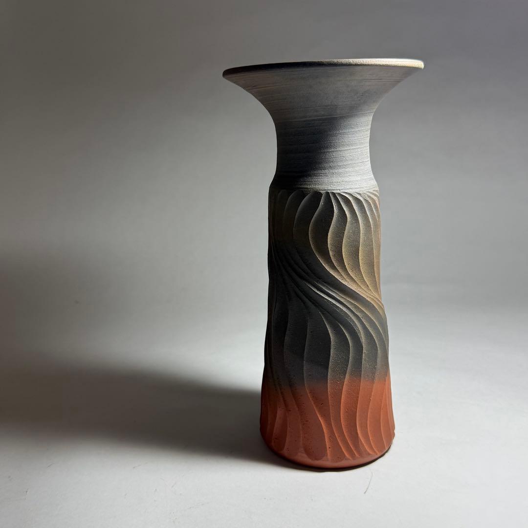 ◆【小西洋平】作 窯変花入 常滑焼 花器 花瓶 花生 茶道具 日本工芸会正会員◆