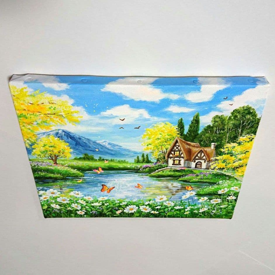 【ミモザが咲く頃】アクリル画 F3 風景画 絵画