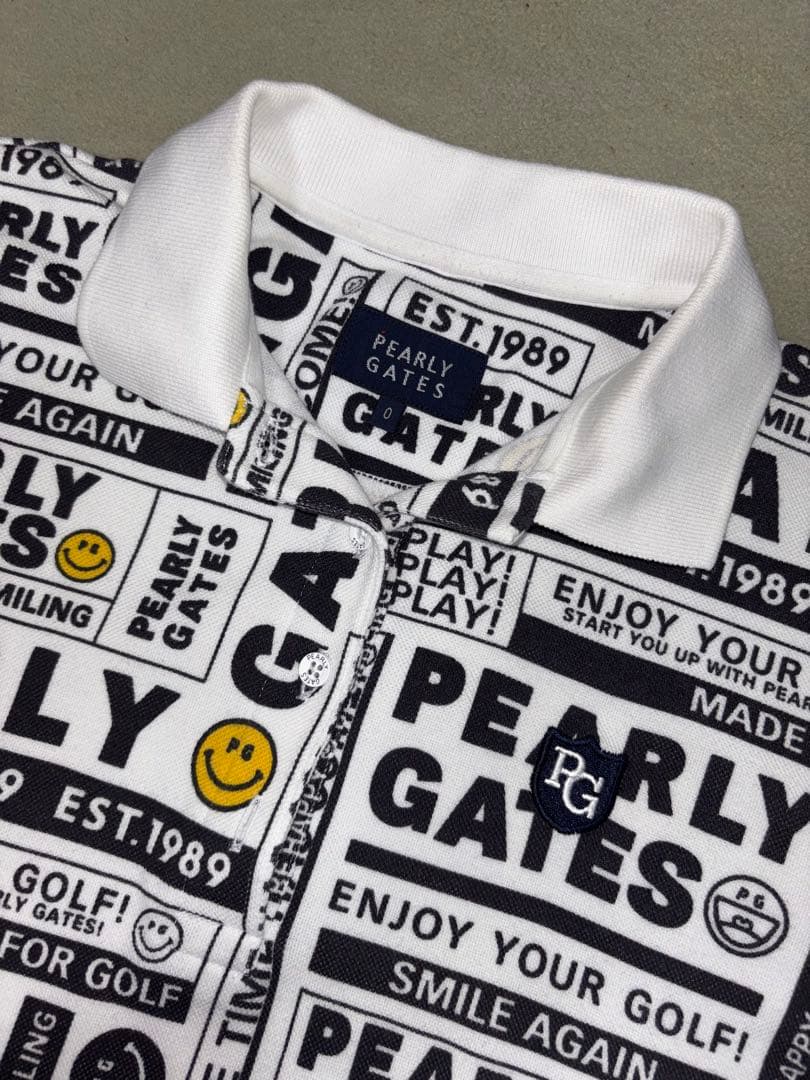（超美品）パーリーゲイツ 、ニュースペーパー柄、セットアップ、サイズ上0、下00