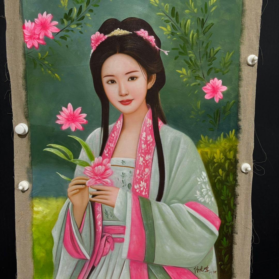 手描き 水彩油画 人物画 陳逸鸣 人物図 中国絵画 約70×100cm 未表装