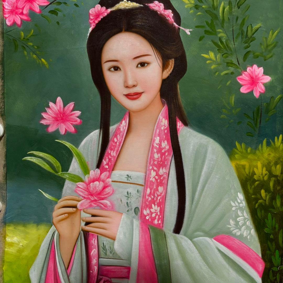 手描き 水彩油画 人物画 陳逸鸣 人物図 中国絵画 約70×100cm 未表装