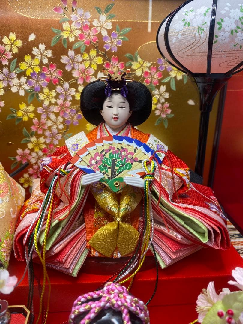 東京久月　雛人形　親王飾りガラスケース入り・間口約４４×奥行約２９×高さ約３２㎝