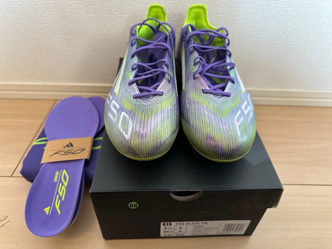 adidas F50 FG 24.5cm 紫/緑 収納袋、箱付き