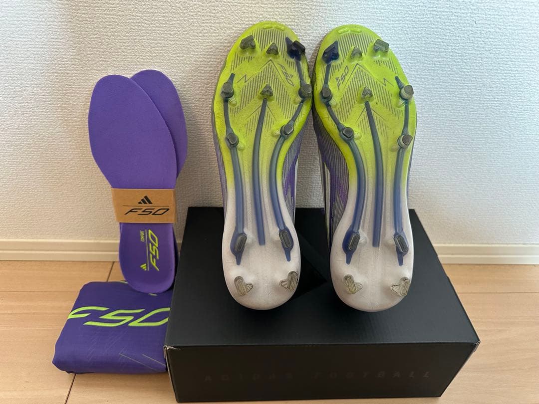 adidas F50 FG 24.5cm 紫/緑 収納袋、箱付き