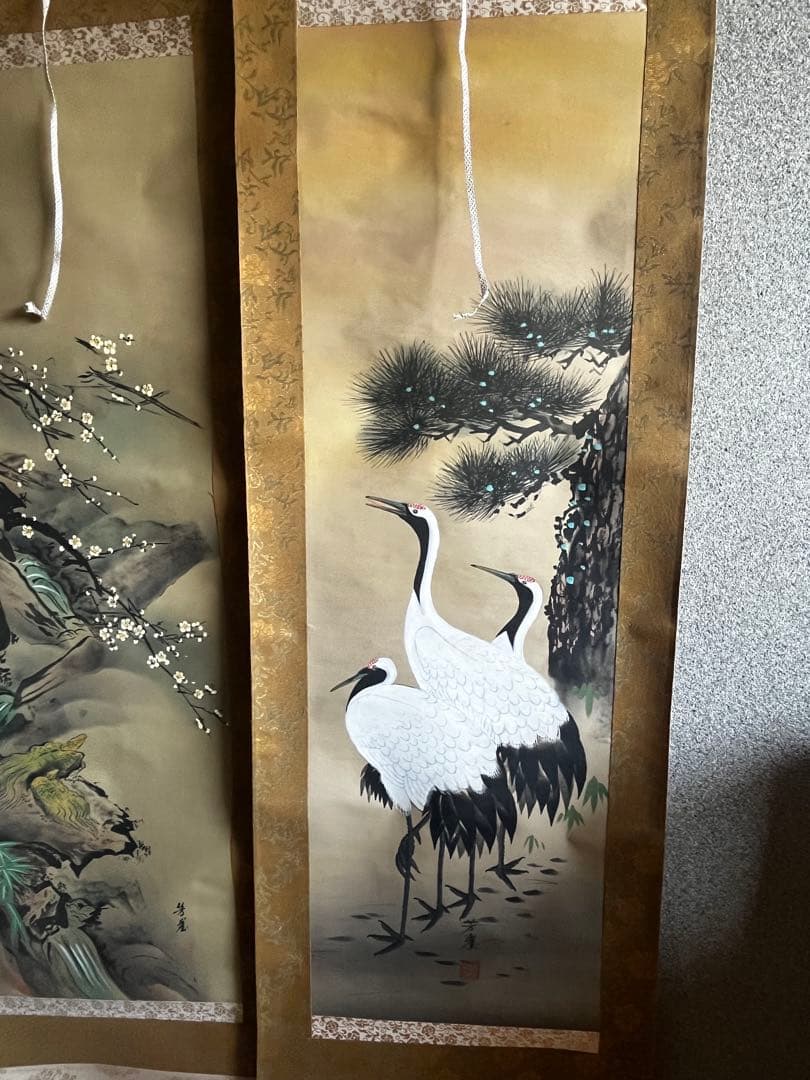 日本画掛軸 三幅セット 狩野 芳崖 風作品 複製の可能性あり 共箱付