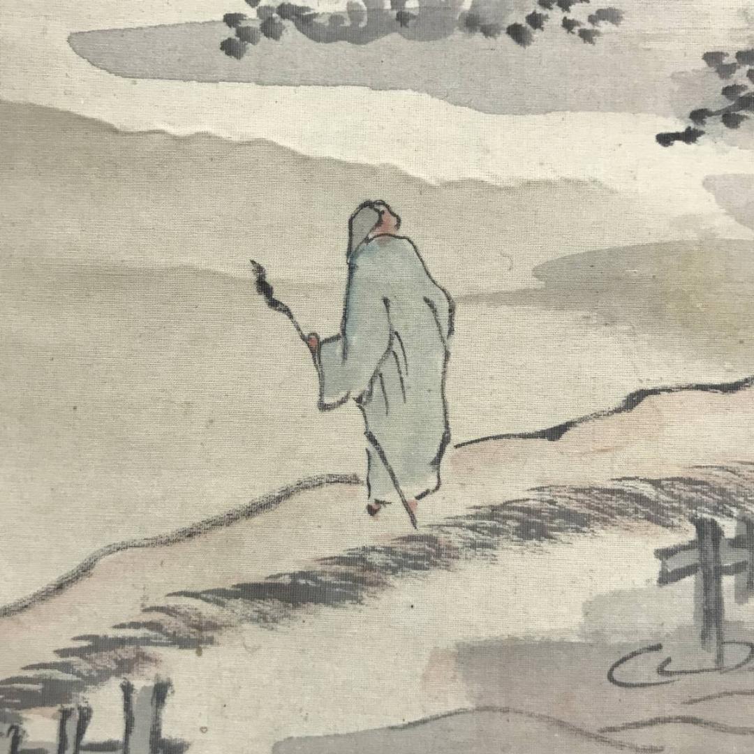 【真作】桂香/山水人物画賛/山水図/訪友図/掛軸/名家伝来/AC-372