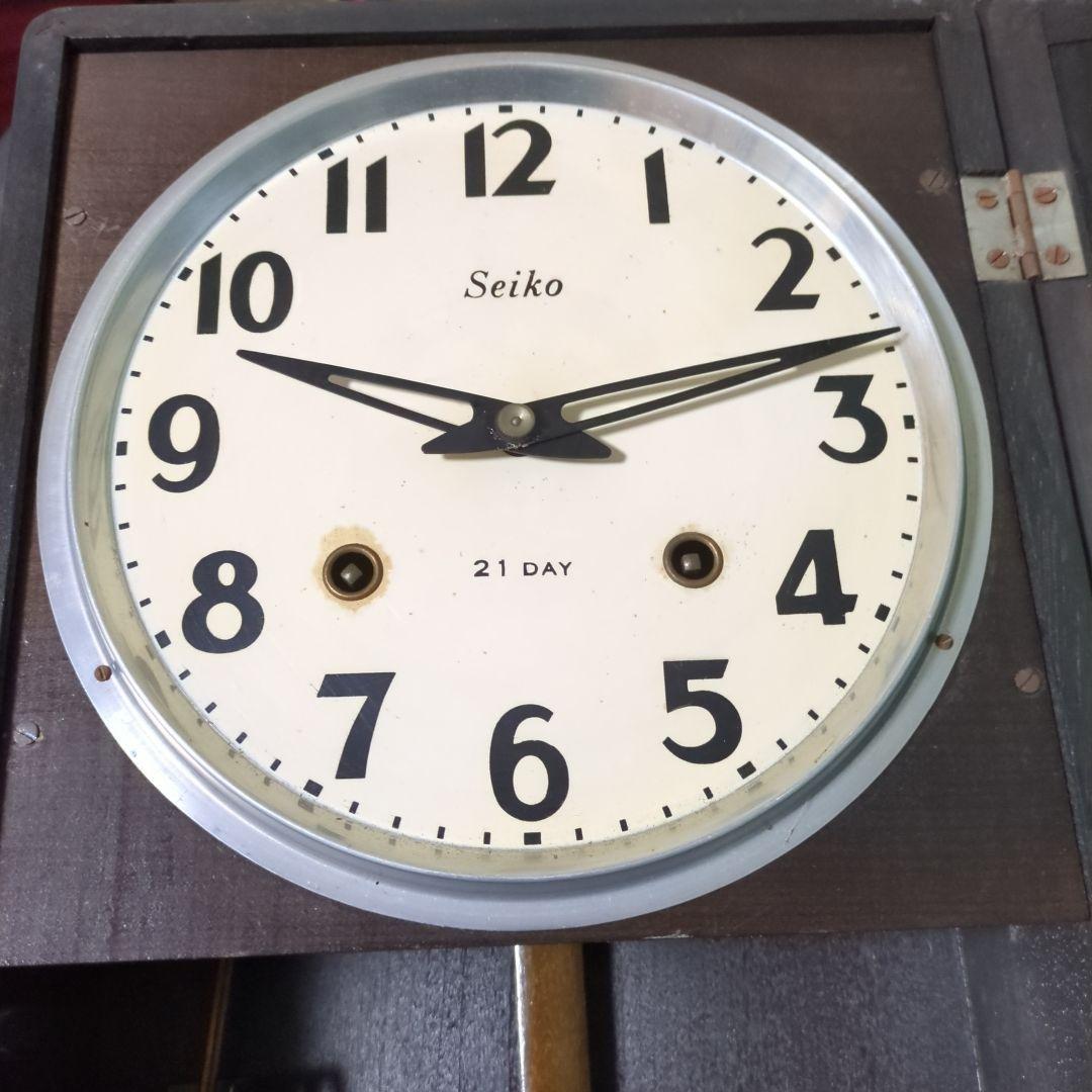 古い柱掛け時計　seiko　21DAY 　手巻き　稼動品　昭和レトロ