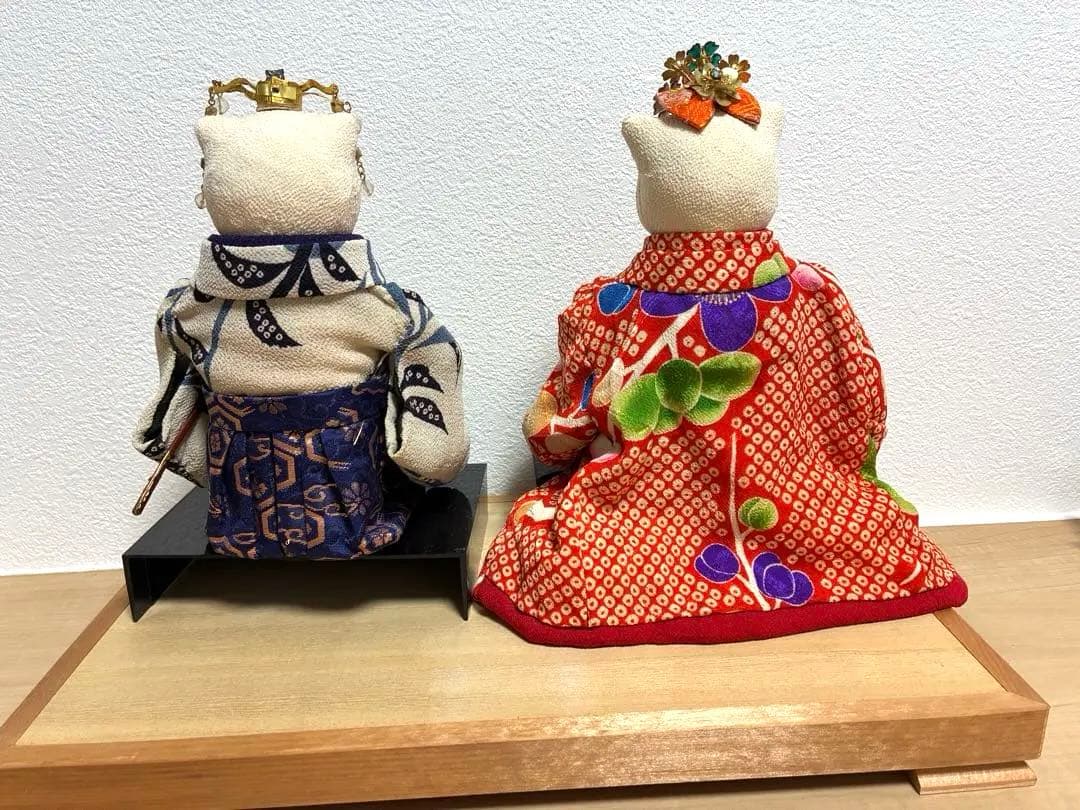 正絹・古布　ちりめん細工　雛人形　猫