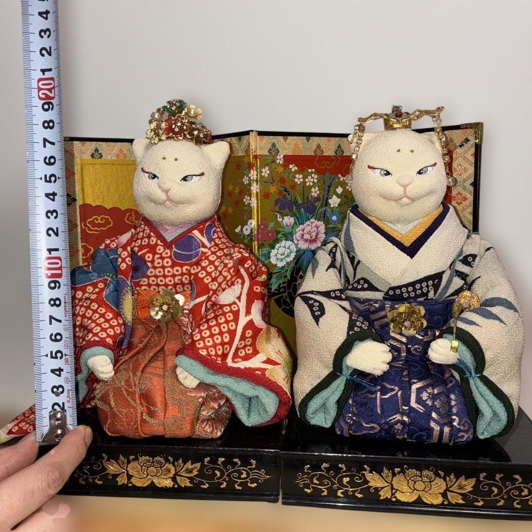 正絹・古布　ちりめん細工　雛人形　猫