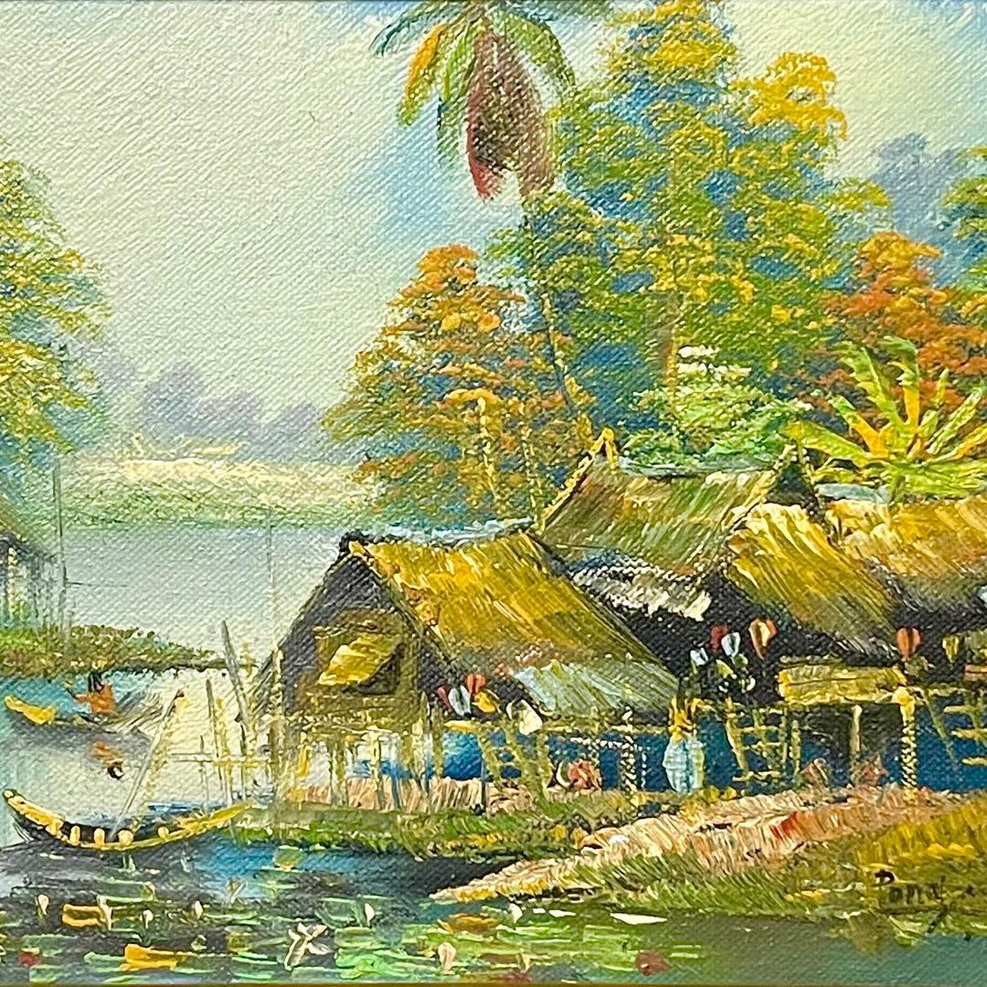 東南アジアの風景画　アンティーク油絵