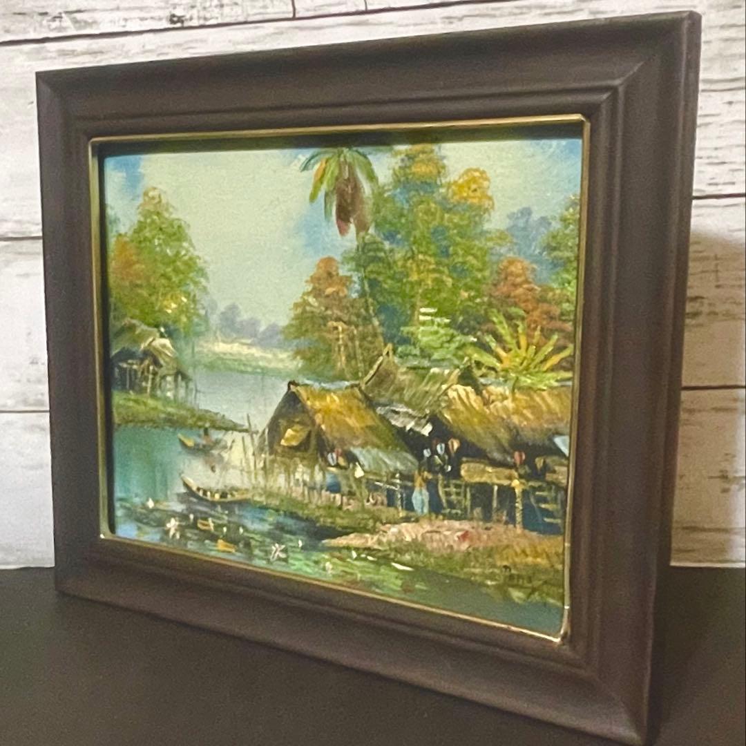 東南アジアの風景画　アンティーク油絵