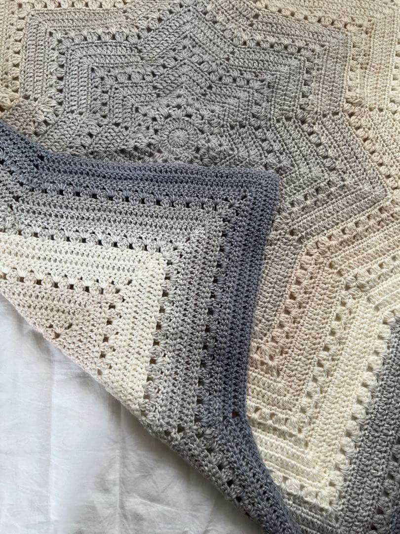 【ハンドメイド】スターブランケット　星　グレー　アイボリー