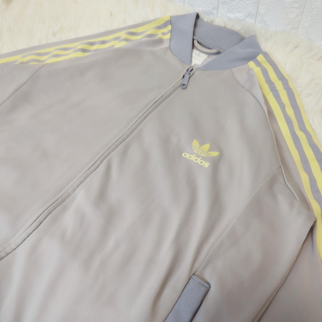 adidas トラックジャケット ATP 大きめ グレー✕イエロー ノーカラー