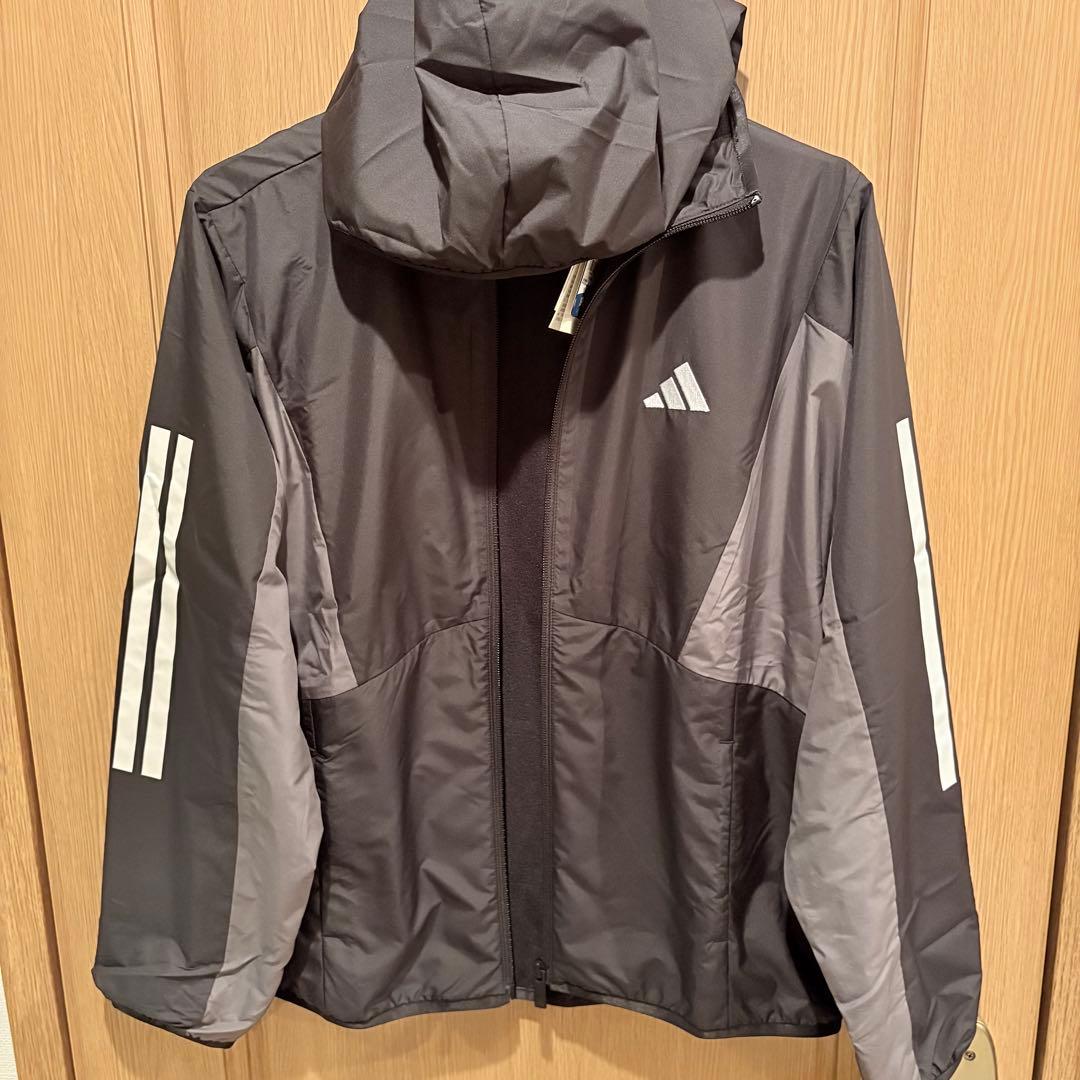 adidas レディースフード付きウィンドブレーカー 黒・グレー