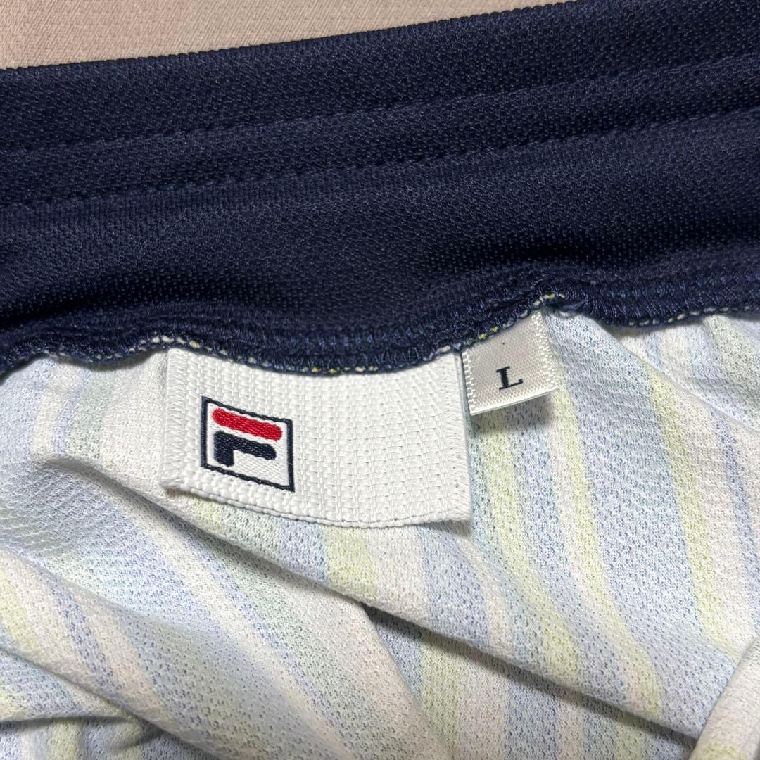 フィラFILA テニスウェア ストライプ柄シャツ&スコート 上下セットアップ L