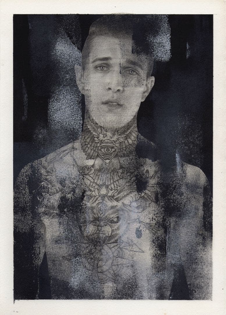 Jimmy Q ポートレート 作品 肉筆画 額入り 絵画 ジミー・Q タトゥー