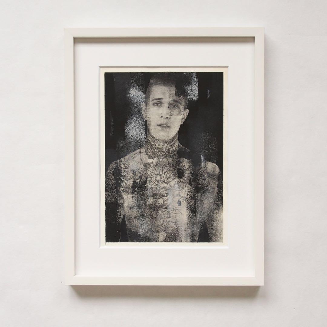 Jimmy Q ポートレート 作品 肉筆画 額入り 絵画 ジミー・Q タトゥー