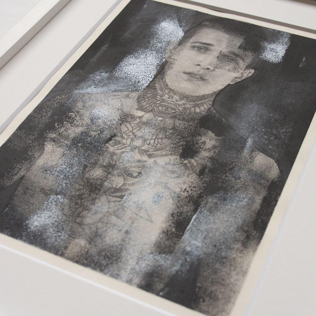 Jimmy Q ポートレート 作品 肉筆画 額入り 絵画 ジミー・Q タトゥー
