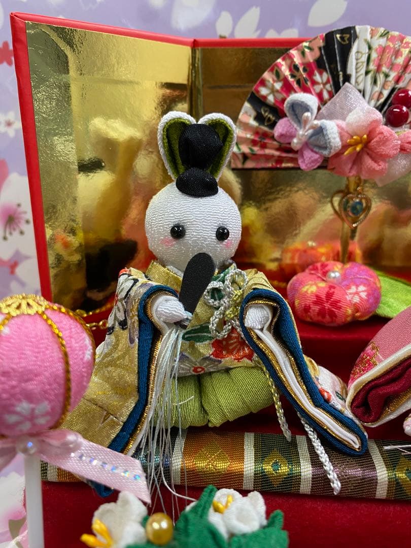ちりめん細工　つまみ細工　うさぎ雛壇飾り　No.698 ハンドメイド