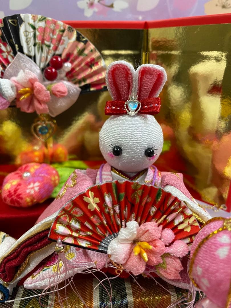 ちりめん細工　つまみ細工　うさぎ雛壇飾り　No.698 ハンドメイド