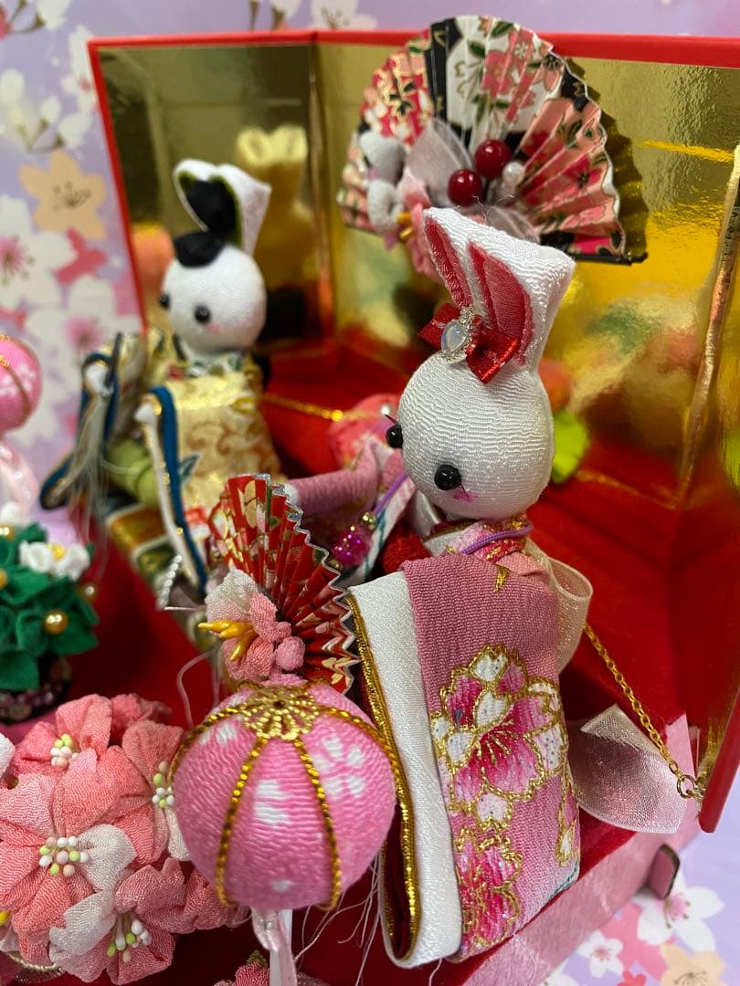 ちりめん細工　つまみ細工　うさぎ雛壇飾り　No.698 ハンドメイド