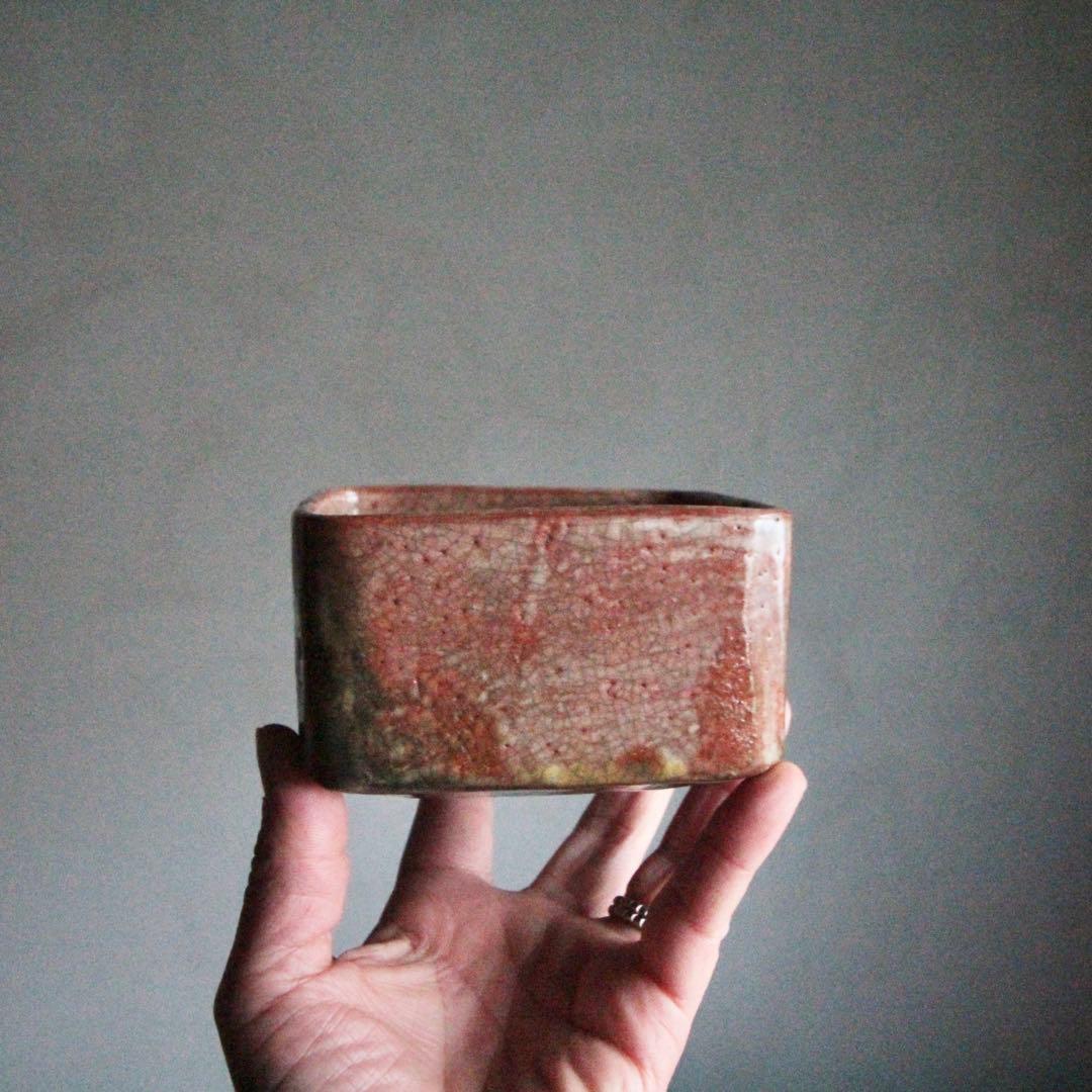 赤楽 四方形 茶碗 菓子器 古美術 古道具 アンティーク 茶道具