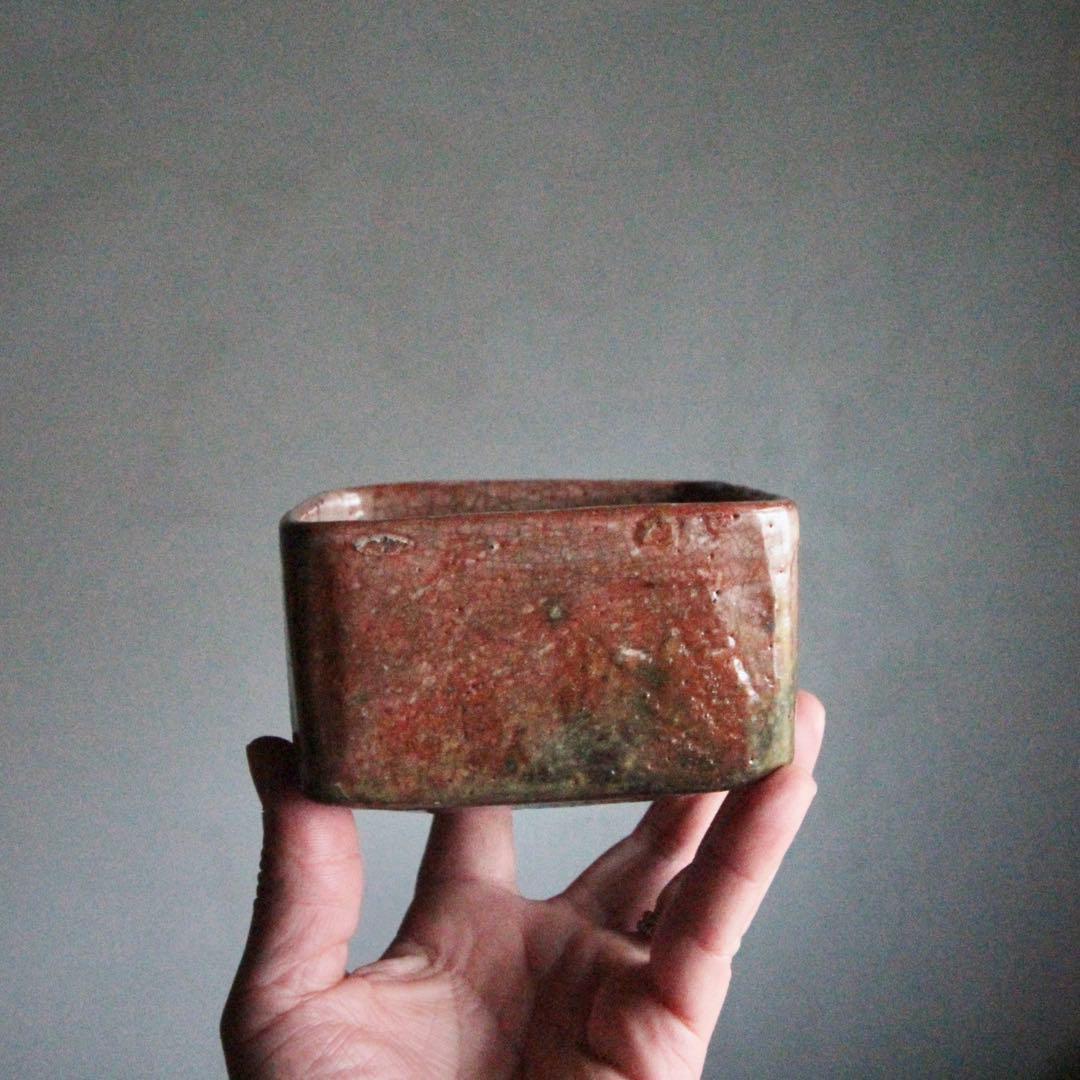 赤楽 四方形 茶碗 菓子器 古美術 古道具 アンティーク 茶道具