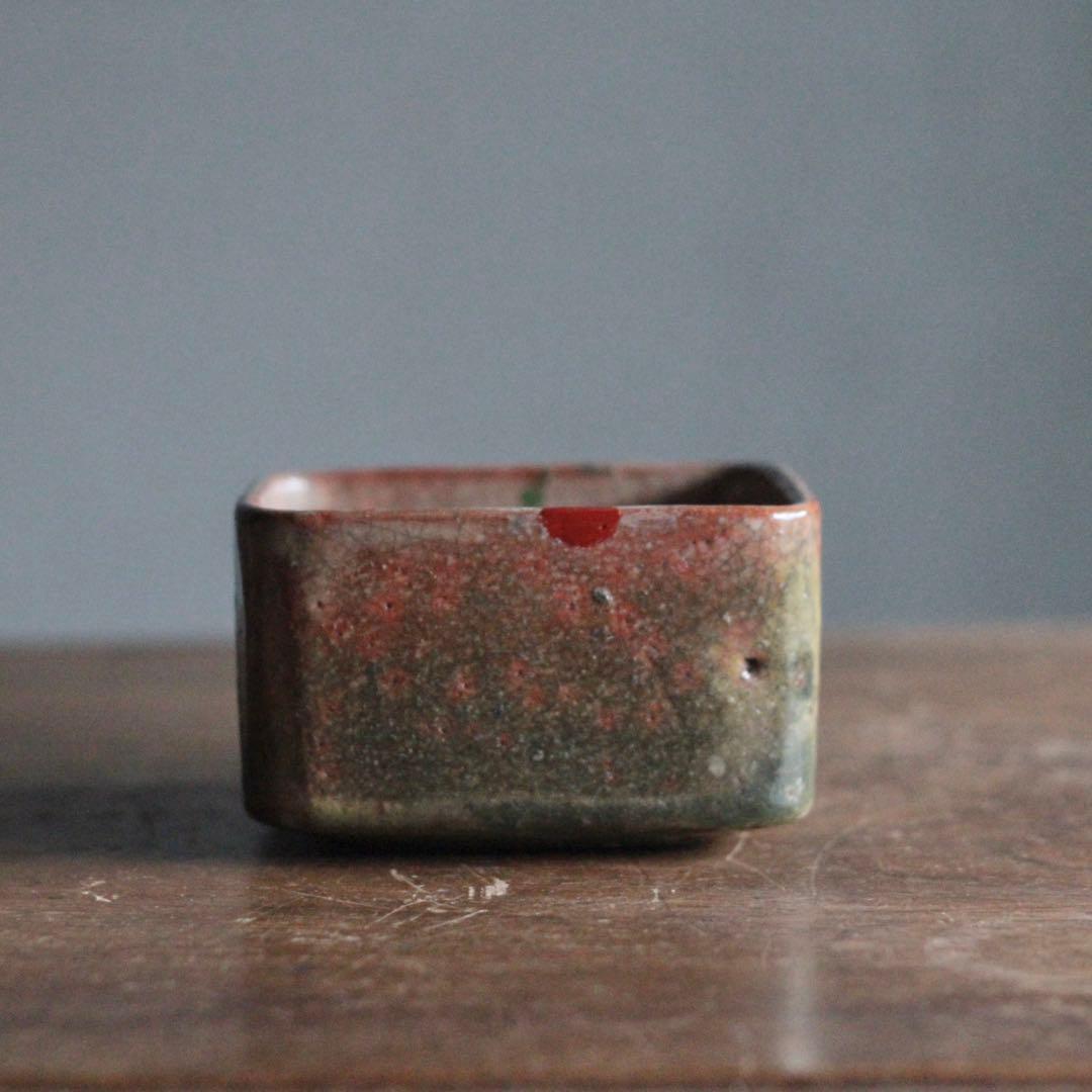 赤楽 四方形 茶碗 菓子器 古美術 古道具 アンティーク 茶道具