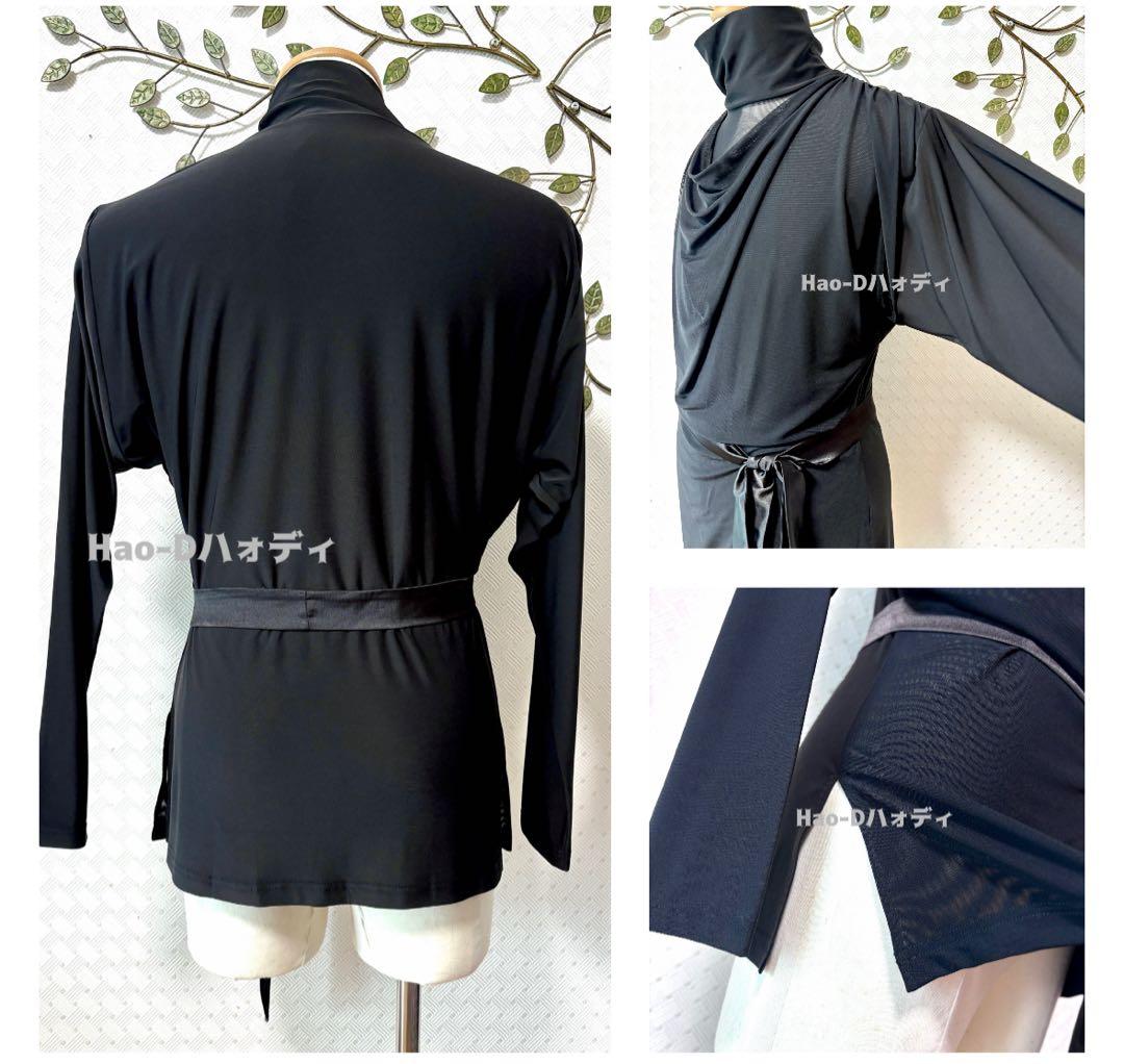 新品★社交ダンス★ラテン★メンズ★シャツ★メッシュドレープ★タートルネック★L