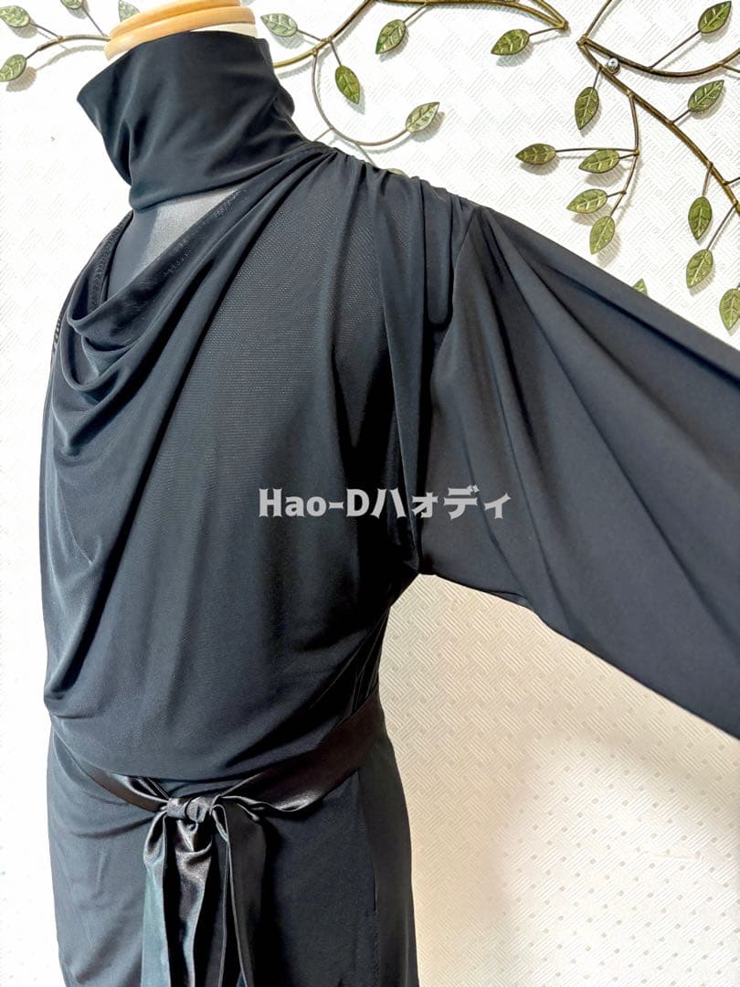 新品★社交ダンス★ラテン★メンズ★シャツ★メッシュドレープ★タートルネック★L