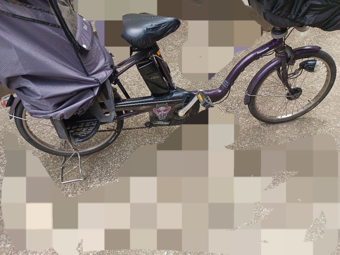 子供乗せ電動自転車 チャイルドシート付き 紫色
