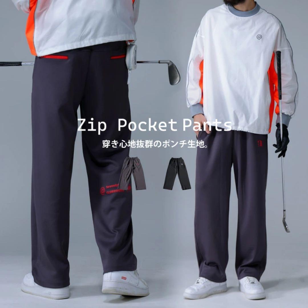 美品＊ANTIQUA GOLF × STCH＊ジップポケット ロゴ入りパンツ