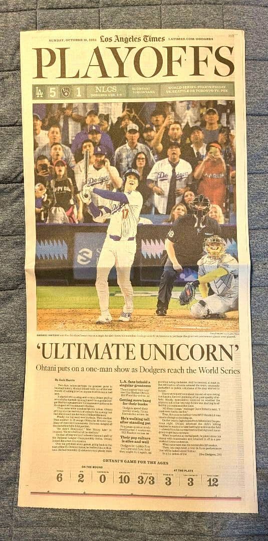 LA TIMES 大谷　新聞　伝説の1日