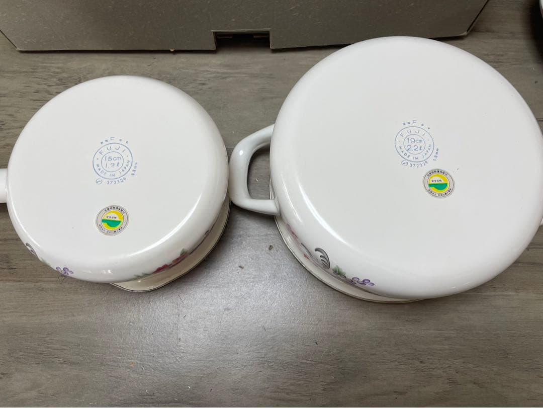 花柄ホーロー鍋セット FL-500 両手鍋19cm＋ミルクパン15cm 未使用