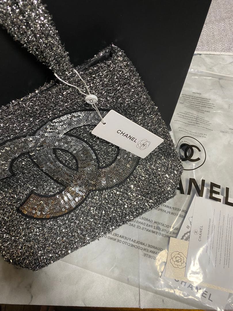 CHANELシャネル ココマークツイードスパンコールトートバッグ ノベルティ
