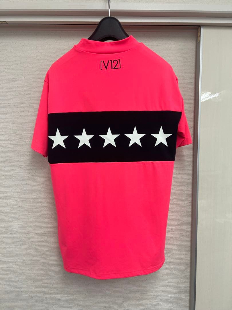 【美品】V12 ゴルフ モックネックシャツ メンズ ピンク L
