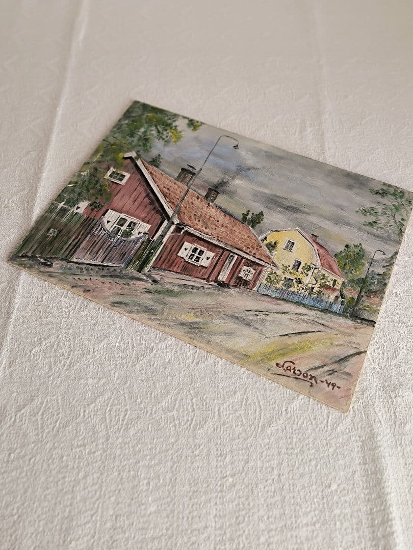* vintage picture ❀ スウェーデンの街並み 風景画 油絵