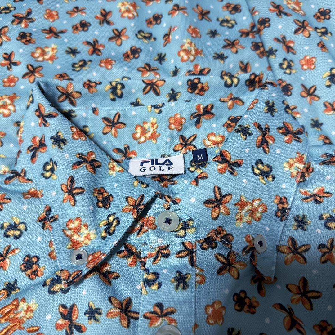 FILA GOLF フィラゴルフ ポロシャツ 半袖 総柄 花 スカイブルー M