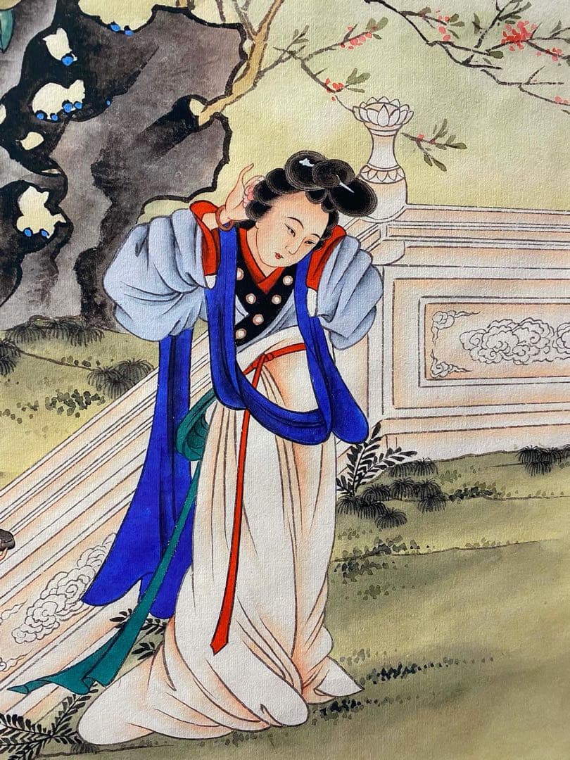 改琦 簪花仕女 中国画 掛け軸 水墨画 和室 玄関 茶室 壁掛け 美術品