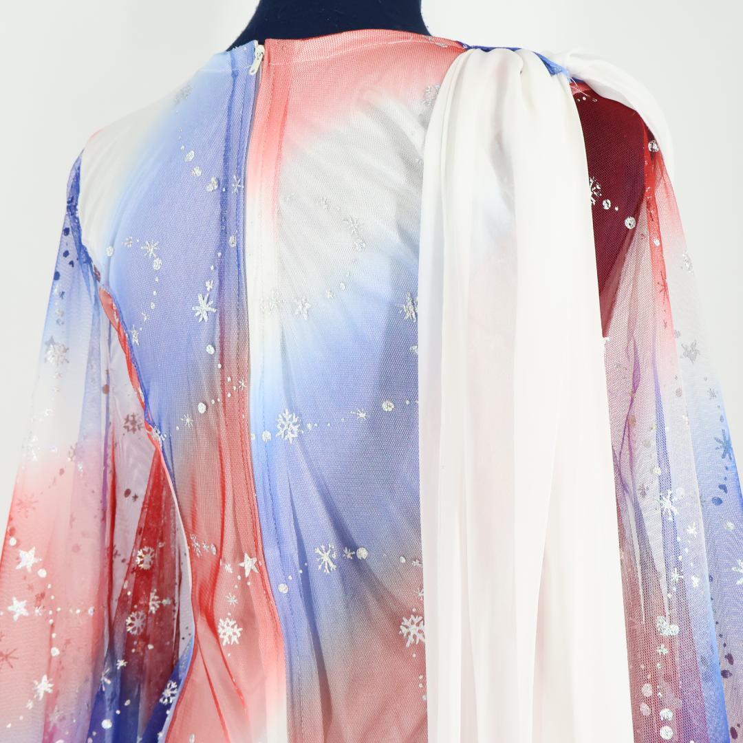 【美品 社交ダンス衣装】ブルー ワンピース ドレス 赤 レッド 青 ホワイト 白